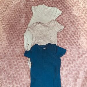 Carter's Ribbed Short-Sleeve Onesies Trio - White, Heather Gray & Blue